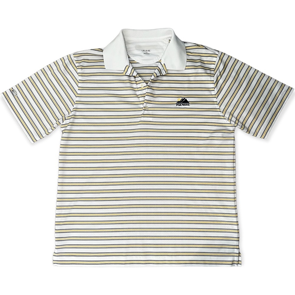 PGA West Gold Striped White and Yellow Short Sleeve Shirt Polo M
